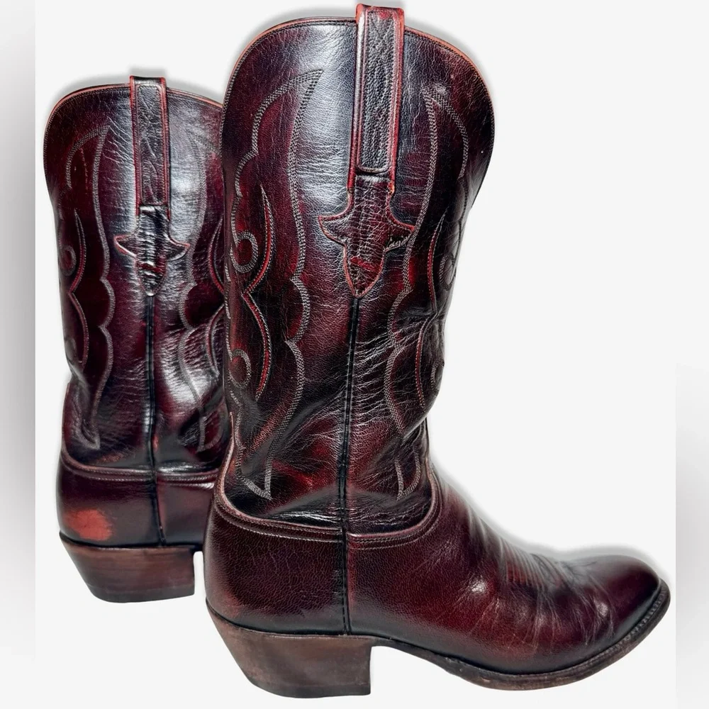 Lucchese Womens Boots Size 10.5 Black Cherry Vintage Goat Skin Leather Knee High - Picture 7 of 13